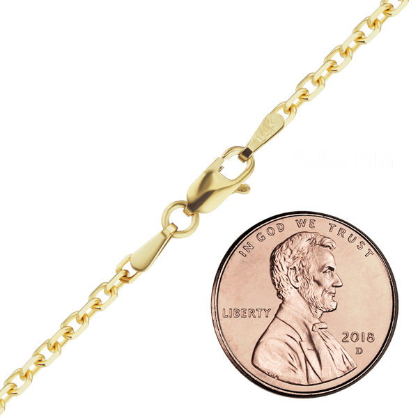Finished Diamond Cut Round Cable Necklace in 14K Yellow Gold (1.05 mm - 3.00 mm)