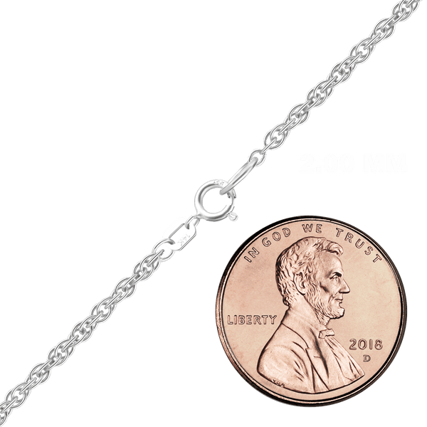 Finished Classic Machine Rope Necklace in 14K White Gold (1.20 mm - 2.00 mm)