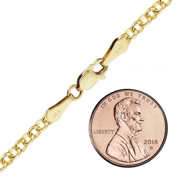 Finished Semi-Solid Round Rolo Bracelet in 14K Yellow Gold (2.50 mm - 8.00 mm)