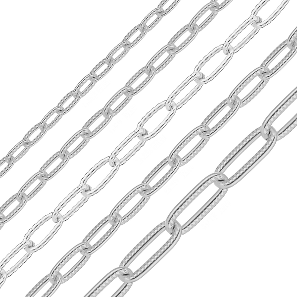 Bulk / Spooled Flat Textured Cable Chain in Sterling Silver (1.60 mm - 3.10 mm)