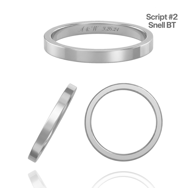 Sterling Silver Flat Wedding Bands with Optional Engraving  (2.0 mm)