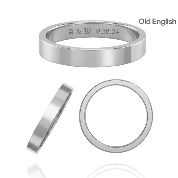 14K White Gold Flat Wedding Bands with Optional Engraving  (3.0 mm)