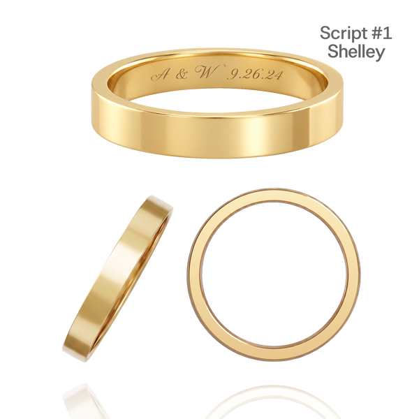 14K Yellow Gold Flat Wedding Bands with Optional Engraving  (3.0 mm)