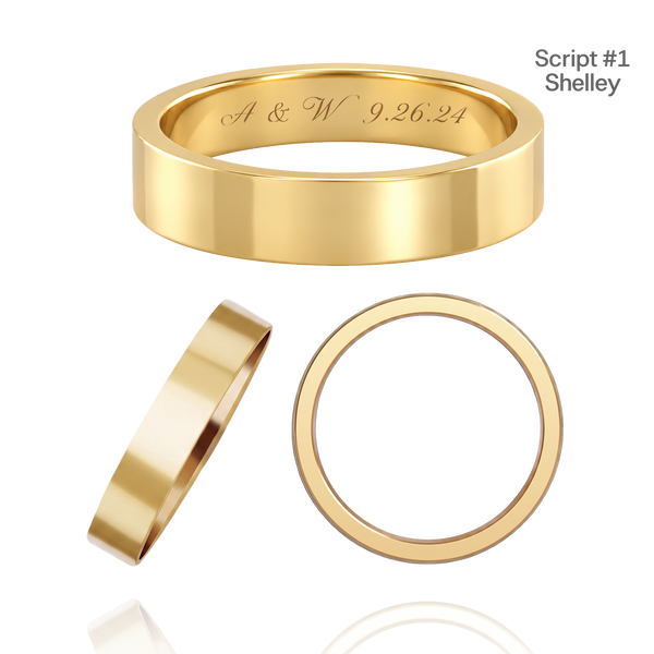 14K Yellow Gold Flat Wedding Bands with Optional Engraving  (4.0 mm)
