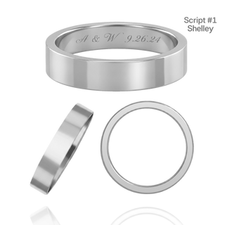 14K White Gold Flat Wedding Bands with Optional Engraving  (4.0 mm)