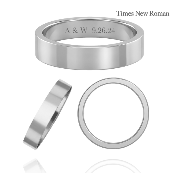 14K White Gold Flat Wedding Bands with Optional Engraving  (4.0 mm)