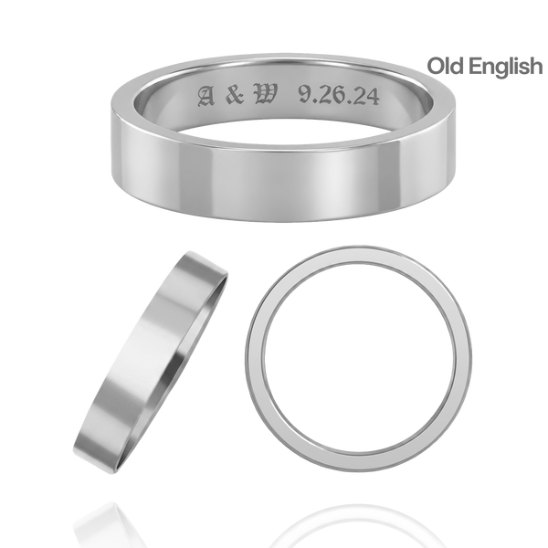14K White Gold Flat Wedding Bands with Optional Engraving  (4.0 mm)