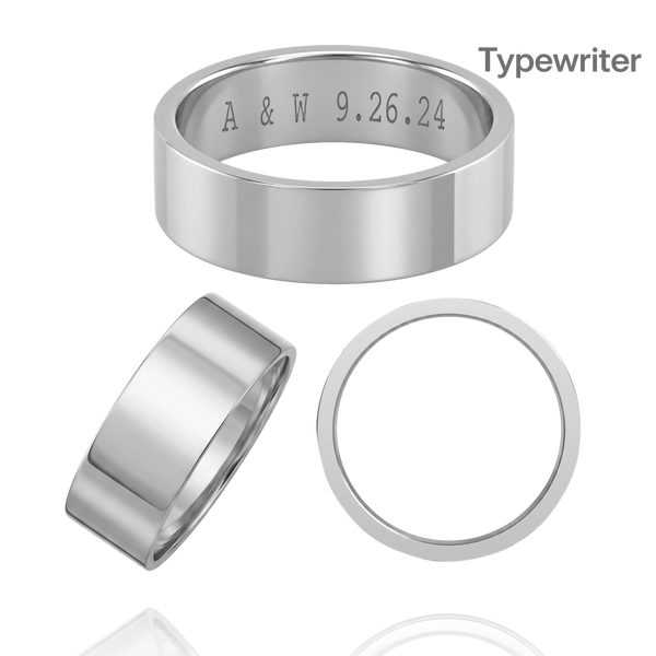 14K White Gold Flat Wedding Bands with Optional Engraving  (6.0 mm)