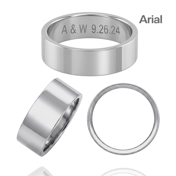 Sterling Silver Flat Wedding Bands with Optional Engraving  (8.0 mm)
