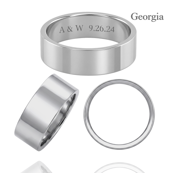 Sterling Silver Flat Wedding Bands with Optional Engraving  (8.0 mm)
