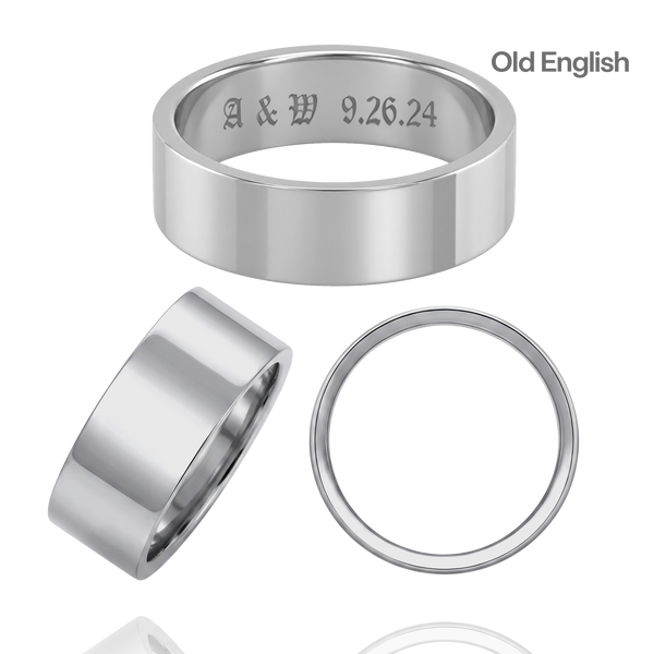 Sterling Silver Flat Wedding Bands with Optional Engraving  (8.0 mm)