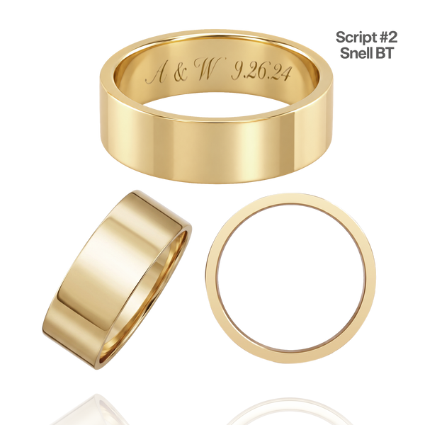 14K Yellow Gold Flat Wedding Bands with Optional Engraving  (6.0 mm)