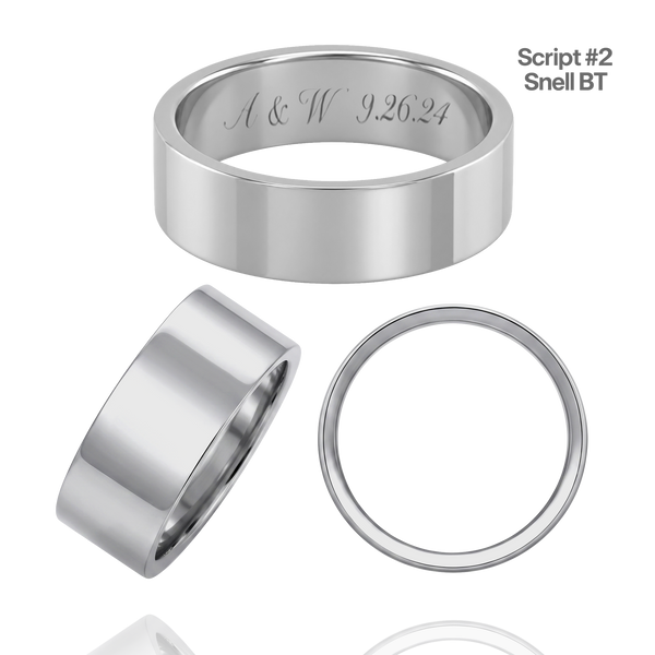 Sterling Silver Flat Wedding Bands with Optional Engraving  (8.0 mm)