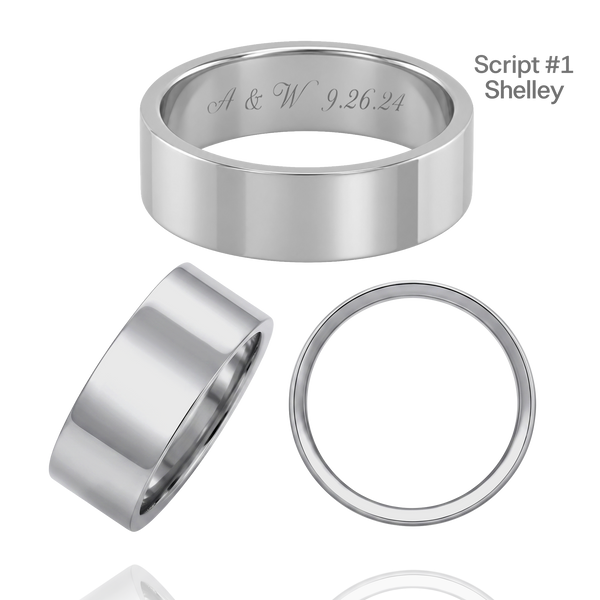 Sterling Silver Flat Wedding Bands with Optional Engraving  (8.0 mm)