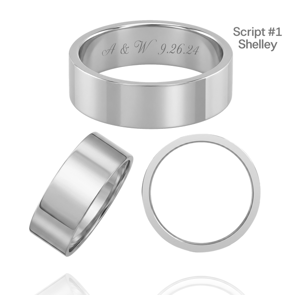 Sterling Silver Flat Wedding Bands with Optional Engraving  (6.0 mm)