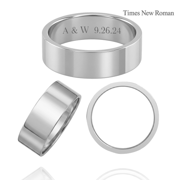 14K White Gold Flat Wedding Bands with Optional Engraving  (6.0 mm)