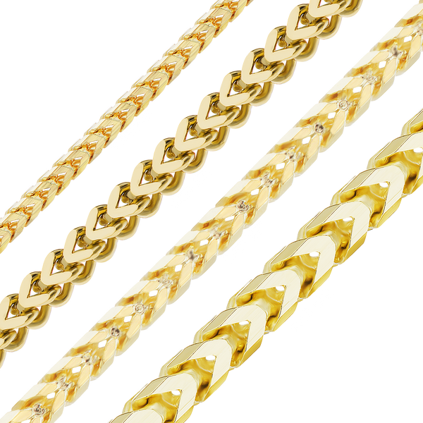 Bulk / Spooled Franco Foxtail Chain in 14K Yellow Gold (1.25 mm - 3.60 mm)