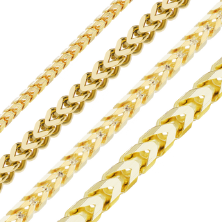 Bulk / Spooled Franco Foxtail Chain in 14K Yellow Gold (1.25 mm - 3.60 mm)