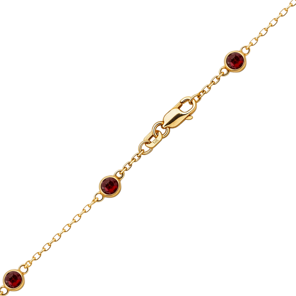 Finished Diamond by the Yard Cable Chain Anklet in 14K Yellow Gold with Garnet Stones