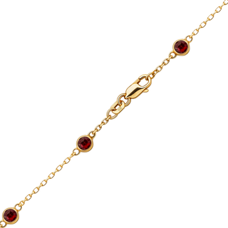 Finished Diamond by the Yard Cable Chain Bracelet in 14K Yellow Gold with Garnet Stones