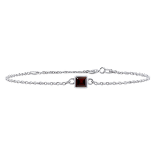 Diamond or Gemstone Square Bezel Charm in 14K White Round Cable Bracelet