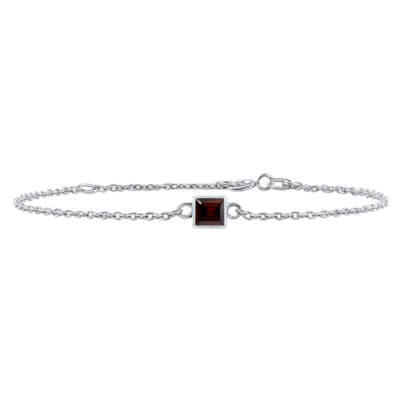 Diamond or Gemstone Square Bezel Charm in 14K White Round Cable Bracelet