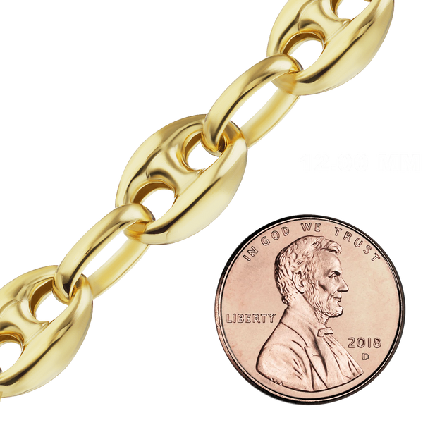 Bulk / Spooled Classic Puffed Mariner Link Semi-Solid Chain in 14K Yellow Gold (3.80 mm - 12.00 mm)