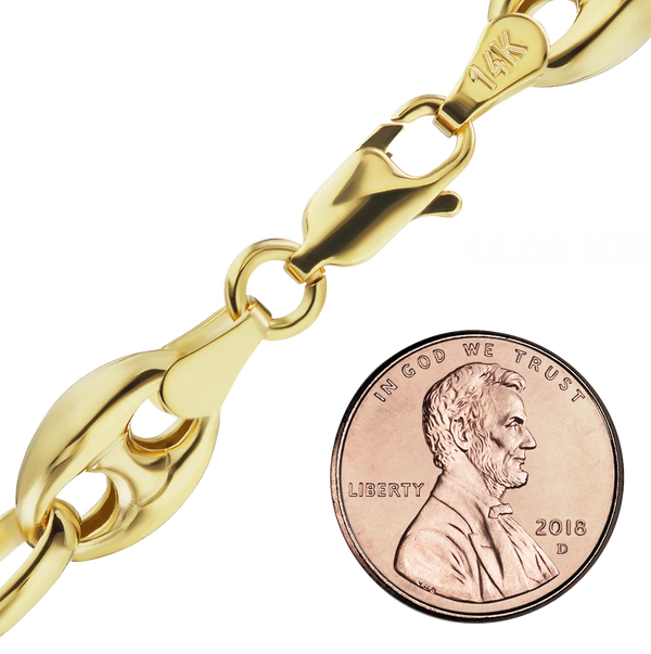 Finished Classic Puffed Mariner Link Semi-Solid Bracelet in 14K Yellow Gold (3.80 mm - 12.00 mm)