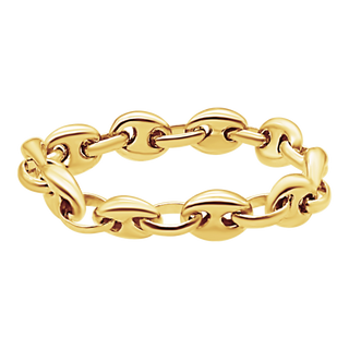 Classic Puffed Mariner Link Hollow Hollow Chain Ring in 14K Yellow Gold (Sizes 4-12) (3.8 mm - 8.3 mm)