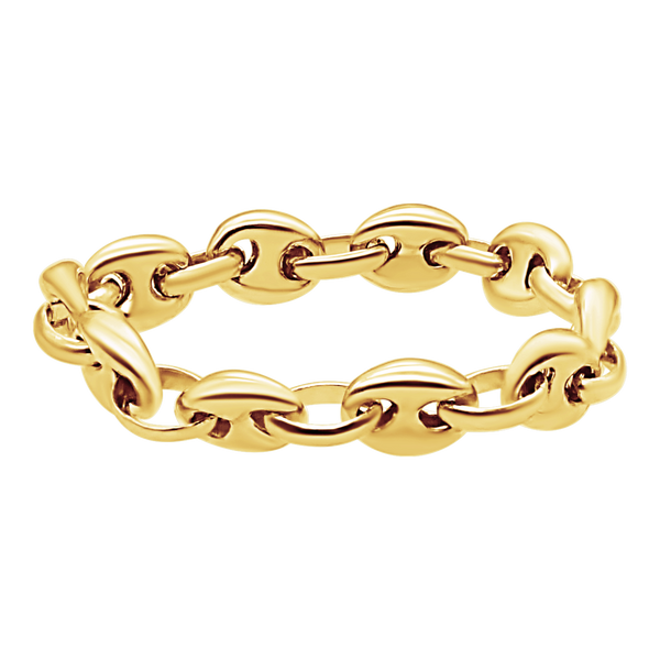 Classic Puffed Mariner Link Hollow Hollow Chain Ring in 14K Yellow Gold (Sizes 4-12) (3.8 mm - 8.3 mm)