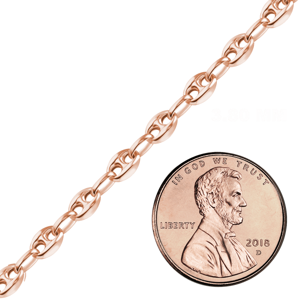 Bulk / Spooled Classic Puffed Mariner Link Hollow Chain in 14K Pink Gold (3.80 mm)