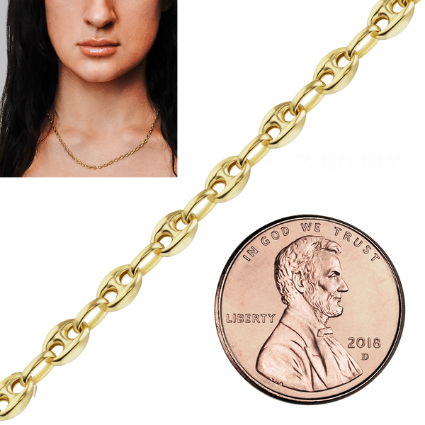 Bulk / Spooled Classic Puffed Mariner Link Semi-Solid Chain in 14K Yellow Gold (3.80 mm - 12.00 mm)