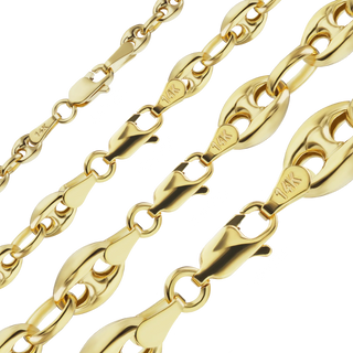 Finished Classic Puffed Mariner Link Hollow Hollow Anklet in 14K Yellow Gold (3.80 mm - 12.00 mm)