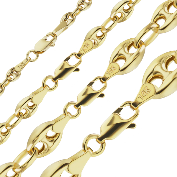 Finished Classic Puffed Mariner Link Semi-Solid Anklet in 14K Yellow Gold (3.80 mm - 12.00 mm)