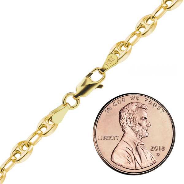 Finished Classic Puffed Mariner Link Semi-Solid Anklet in 14K Yellow Gold (3.80 mm - 12.00 mm)