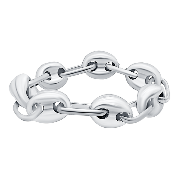 Classic Puffed Mariner Link Hollow Chain Ring in Sterling Silver (Sizes 4-12) (4.5 mm - 8.0 mm)