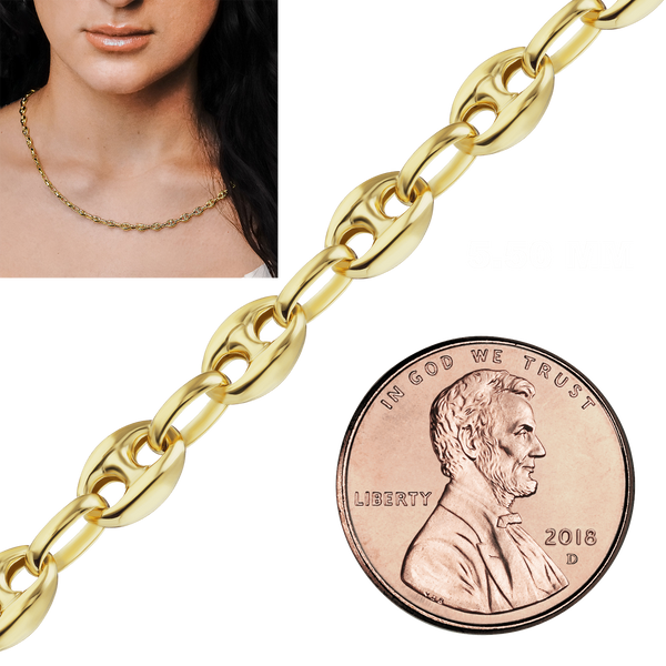 Bulk / Spooled Classic Puffed Mariner Link Semi-Solid Chain in 14K Yellow Gold (3.80 mm - 12.00 mm)
