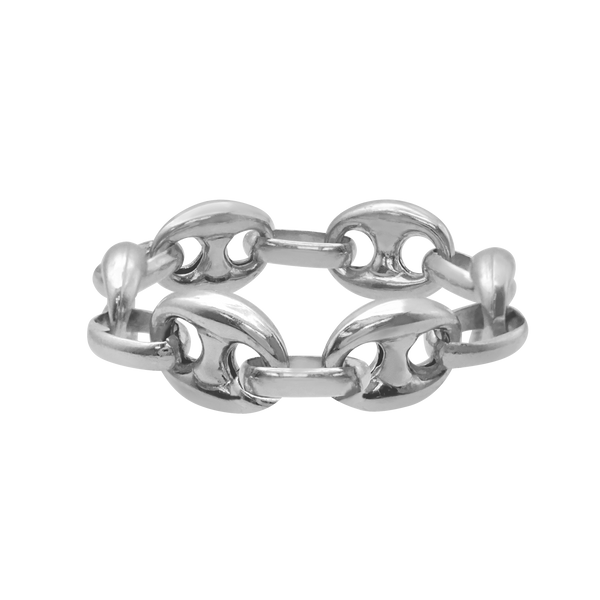 Classic Puffed Mariner Link Hollow Chain Ring in Sterling Silver (Sizes 4-12) (4.5 mm - 8.0 mm)