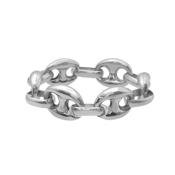 Classic Puffed Mariner Link Semi-Solid Chain Ring in Sterling Silver (Sizes 4-12) (4.5 mm - 8.0 mm)
