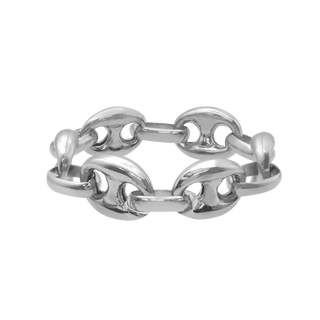 Classic Puffed Mariner Link Semi-Solid Chain Ring in Sterling Silver (Sizes 4-12) (4.5 mm - 8.0 mm)