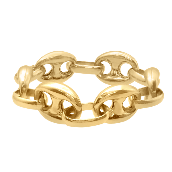 Classic Puffed Mariner Link Semi-Solid Chain Ring in 14K Yellow Gold (Sizes 4-12) (3.8 mm - 8.3 mm)