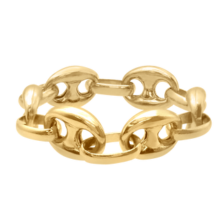 Classic Puffed Mariner Link Semi-Solid Chain Ring in 14K Yellow Gold (Sizes 4-12) (3.8 mm - 8.3 mm)