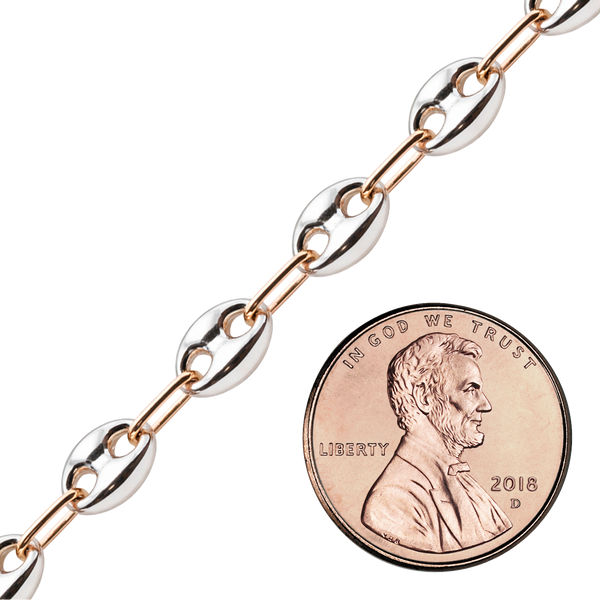 Bulk / Spooled Classic Puffed Mariner Link Semi-Solid Chain in Two-Tone Sterling Silver (4.50 mm - 8.00 mm)