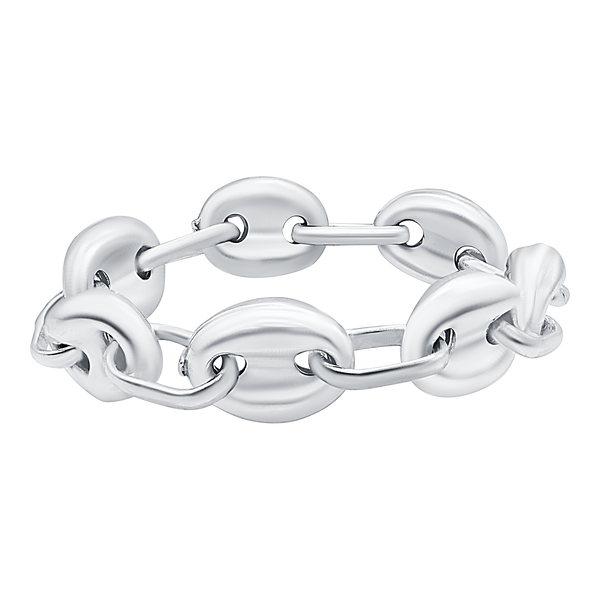 Classic Puffed Mariner Link Semi-Solid Chain Ring in Sterling Silver (Sizes 4-12) (4.5 mm - 8.0 mm)