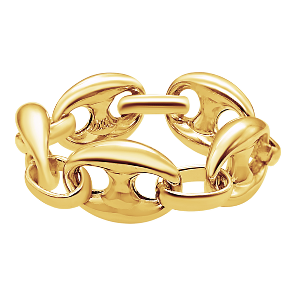 Classic Puffed Mariner Link Hollow Hollow Chain Ring in 14K Yellow Gold (Sizes 4-12) (3.8 mm - 8.3 mm)