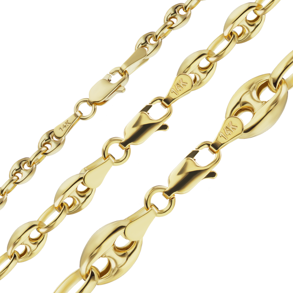 Finished Classic Puffed Mariner Link Hollow Hollow Anklet in 14K Yellow Gold (3.80 mm - 8.30 mm)