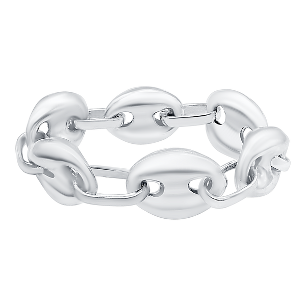 Classic Puffed Mariner Link Hollow Chain Ring in Sterling Silver (Sizes 4-12) (4.5 mm - 8.0 mm)