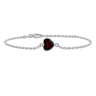 Diamond or Gemstone Heart Bezel Charm in 14K White Diamond Cut Cable Bracelet