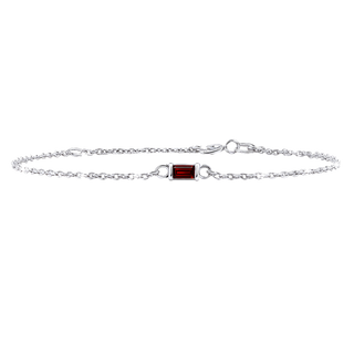 Diamond or Gemstone Baguette Bezel Charm in 14K White Diamond Cut Cable Bracelet