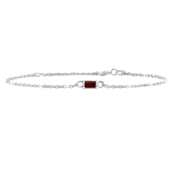 Diamond or Gemstone Baguette Bezel Charm in 14K White Diamond Cut Cable Bracelet